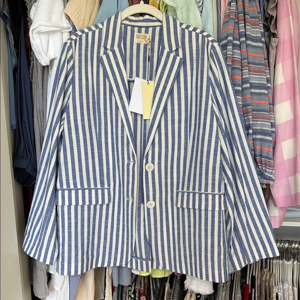 Nation Blue and White Striped Blazer